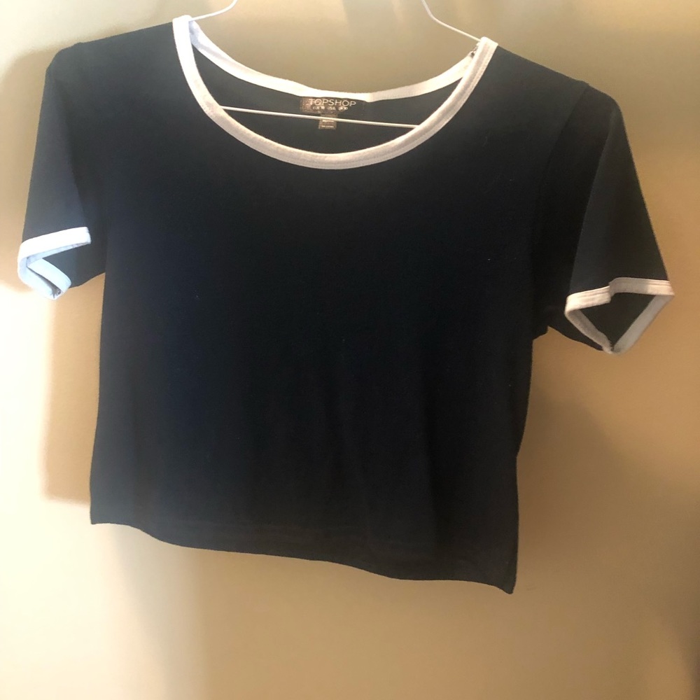 Topshop crop t-shirt US6 navy with white trim